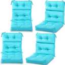 Geelin 4 Pcs High Back Patio Chair Cushion Indoor Outdoor Seat Chair Cushions Back Tufted Patio Rocking Pads Weather Replacement for Furniture (Blue)