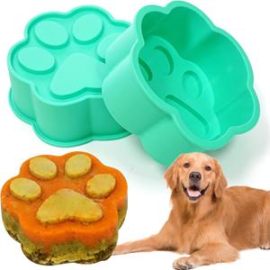 6Inch Dog Birthday Cake Mold, 2Pack Paw Shaped Silicone Pan Extra Large, Silicone Dog Treat Mold for Homemade Birthday Cake