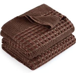 Cooling Waffle Blanket Twin Size, Cotton Bed Throw for Summer | Brown 66X90, Rayon Derived from Bamboo, Soft Lightweight Throws for Hot Sleepers, Breathable Comfort for Couch Sofa, Twin XL