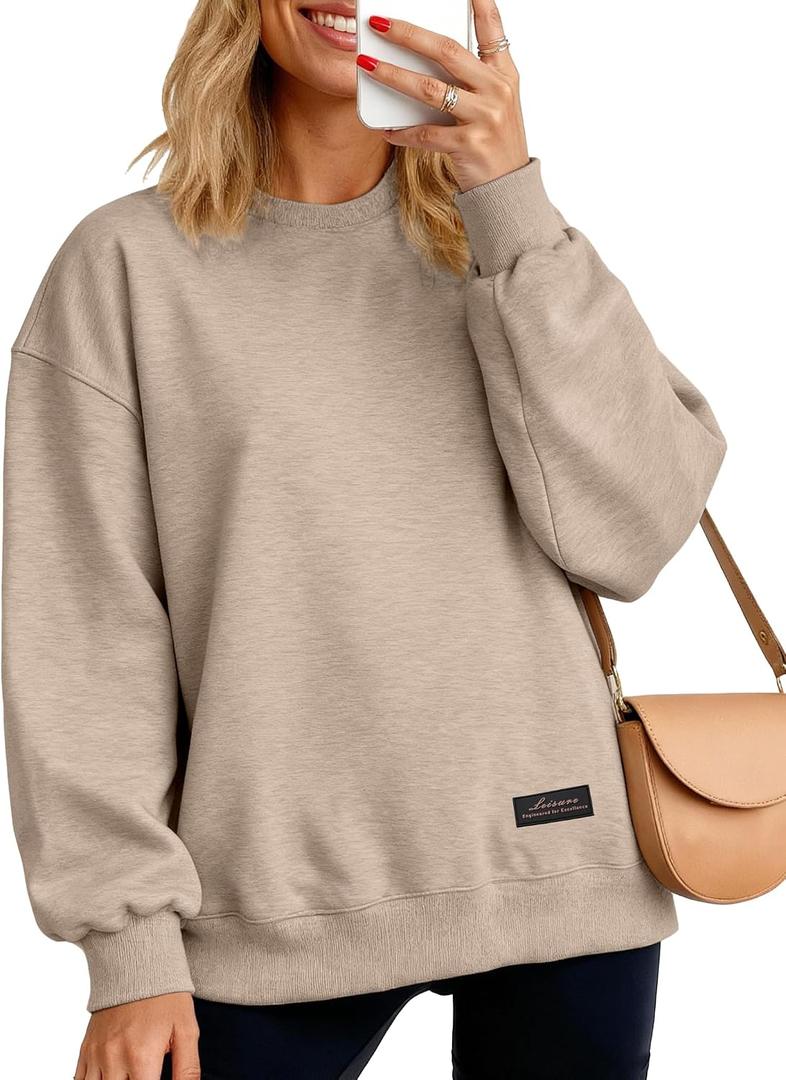 Womens Oversized Sweatshirt, Crewneck Pullover Long Sleeve Sweatshirt for Women Fall&Winter Tops 2025 (L)