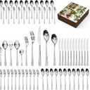 KINGSTONE Hammered Silverware Set, Flatware Set with Serving Utensils, 18/10 Stainless Steel Premium Cutlery with Unique Ripple Handles Design Mirror Polished - Dishwasher Safe (65-Piece)