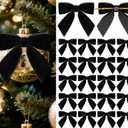Glitinsel 30 Pcs Velvet Bows for Christmas Tree, Pre-Tied Christmas Bows with Twist Ties & Adhesive Dots Vintage Xmas Decor for Garland Wreath Gift Packaging(3 x 3 Inch, Width of 1",Black)