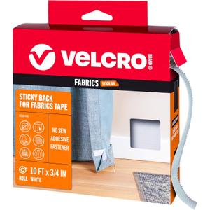 VELCRO Brand Sticky Back for Fabrics, 10 Ft Bulk Roll No Sew Tape with Adhesive, Cut Strips to Length Permanent Bond to Clothing for Hemming Replace Zippers and Snaps, White