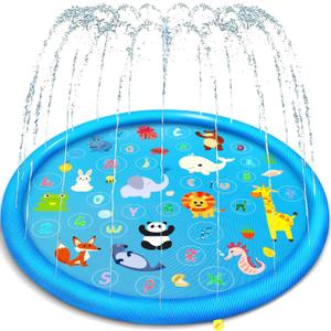Non-Slip Splash Pad for Kids, Thickened 60-Inch Sprinkler Pool  Fun Outdoor Water Play Mat for Toddlers, Children, and Dogs  Safe Summer Backyard Fountain Toy (Blue)