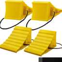 4 Pack Wheel Chocks, Heavy Duty Non Slip Wheel Chocks with Rope, Plastic Hard Wheel Stoppers Block for Camper Cars, RV Trailer, Trucks (Yellow)