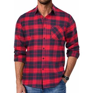 COOFANDY Mens Button Up Shirts Long Sleeve Blushed Cotton Flannel Shirt Lightweight Plaid Shirts Large