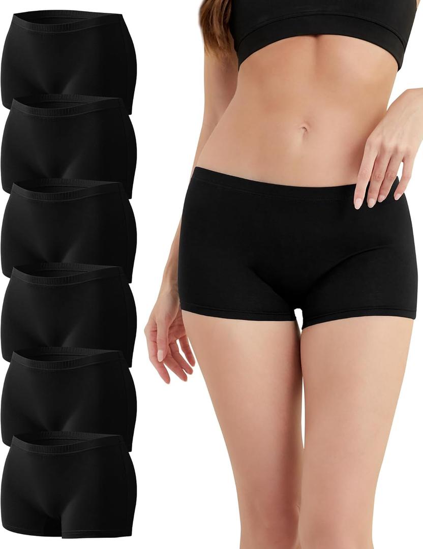 Sunm Boutique Cotton Boy Shorts Underwear for Women, Soft Womens Boxer Briefs, Moisture Wicking Boyshorts Panties 6 Pack (Black, XL)