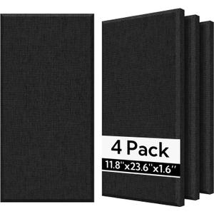 Olanglab Fiberglass Acoustic Wall Panels 4 Pack, 11.8'' x 23.6'' Sound Panels, Fabric Wrapped Sound Proof Panels for Walls (Black)