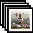 10x10 Picture Frame with Mat, Display Photo 8x8 with Mat or 10 x 10 without Mat, Wood Square 8 by 8 Photo Frames for Wall Hanging, 4 Pack, Black