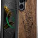 Carveit Magnetic Wooden Case for Samsung Galaxy S25 Case 2025, TPU Shockproof Cover & Wood Artisan Engraved, Compatible with MagSafe Wireless Chargers (The Guiding Vegvisir) Walnut (Viking Compass-Walnut)