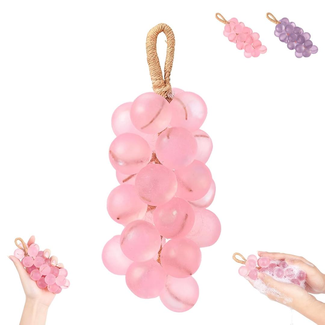 Grape Soap, Handmade Grapes Cluster Shaped Soaps, Grape Soap on a Rope, Home Decor and Gift Choice for Washing Hands and Fresh Air Men Women (1, Pink)