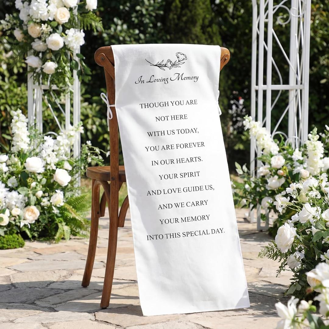Reserved Wedding Chair Sign Banner Loving Memory Signs for Wedding with Love from Heaven Cotton Linen 15'' x 50'' Save a Seat for Someone in Heaven(White,Linen,Forever)