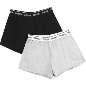 Hanes Women's Originals Comfywear Sleep Shorts (2 Pack) (Large, Heather Grey Marle/Black)