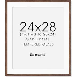 24x28 Picture Frame, Solid Oak Wood Frame 24 by 28, Rustic Wood Poster Frame 24"x28", 24x28 Frame with Mat for 20x24, 24 x 28 Frame with Tempered Real Glass (Walnut Color, 1 Pack) (24x28 - 1P)