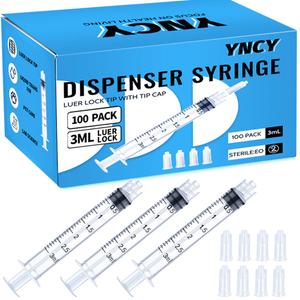 100 Pack 3ml Syringes Luer Lock with Cap, 3cc Syringe without Needle, Individual Sterilized Wrapped