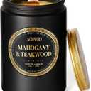AOOVOO Scented Candles for Men - Large Mahogany & Teakwood Candles for Home Scented | Crackling Wood Wick Soy Candle | Strong Fragranced Masculine Black Candle Gift for Women & Men, 22oz