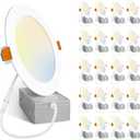 Amico 20 Pack 6 Inch 5CCT Ultra-Thin LED Recessed Ceiling Light with Junction Box, 2700K/3000K/4000K/5000K/6000K Selectable, Dimmable Can Light, 1200LM High Brightness Downlight,15W Eqv 130W,ETL