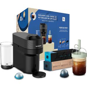 Nespresso Vertuo Pop+ Coffee and Espresso Machine by De’Longhi, Liquorice Black, Iced Coffee Pack with Travel Mug, Iced Coffee Capsules, Cold Brew Style capsules