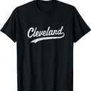 Cleveland OH Vintage Baseball Sports Script T-Shirt (Large, Black)