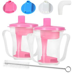 Dysphagia Cup for Adults with 5cc, 10cc & 15cc Flow Control - Choke Proof Drinking Cup with Dual Handles for Elderly, Stroke, Dementia & Parkinson (Pink, Pack of 2 PCS)