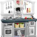 Step2 Fun with Friends Kids Kitchen Playset, Indoor/Outdoor Kitchenette with Lights & Sounds, Durable Plastic, 25-Piece Toy Accessories, Toddlers 2+ Years, Gray