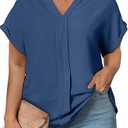 Eytino Womens Plus Size Summer Tops V Neck Short Sleeve Dressy Casual Blouse Work Shirts (1X)