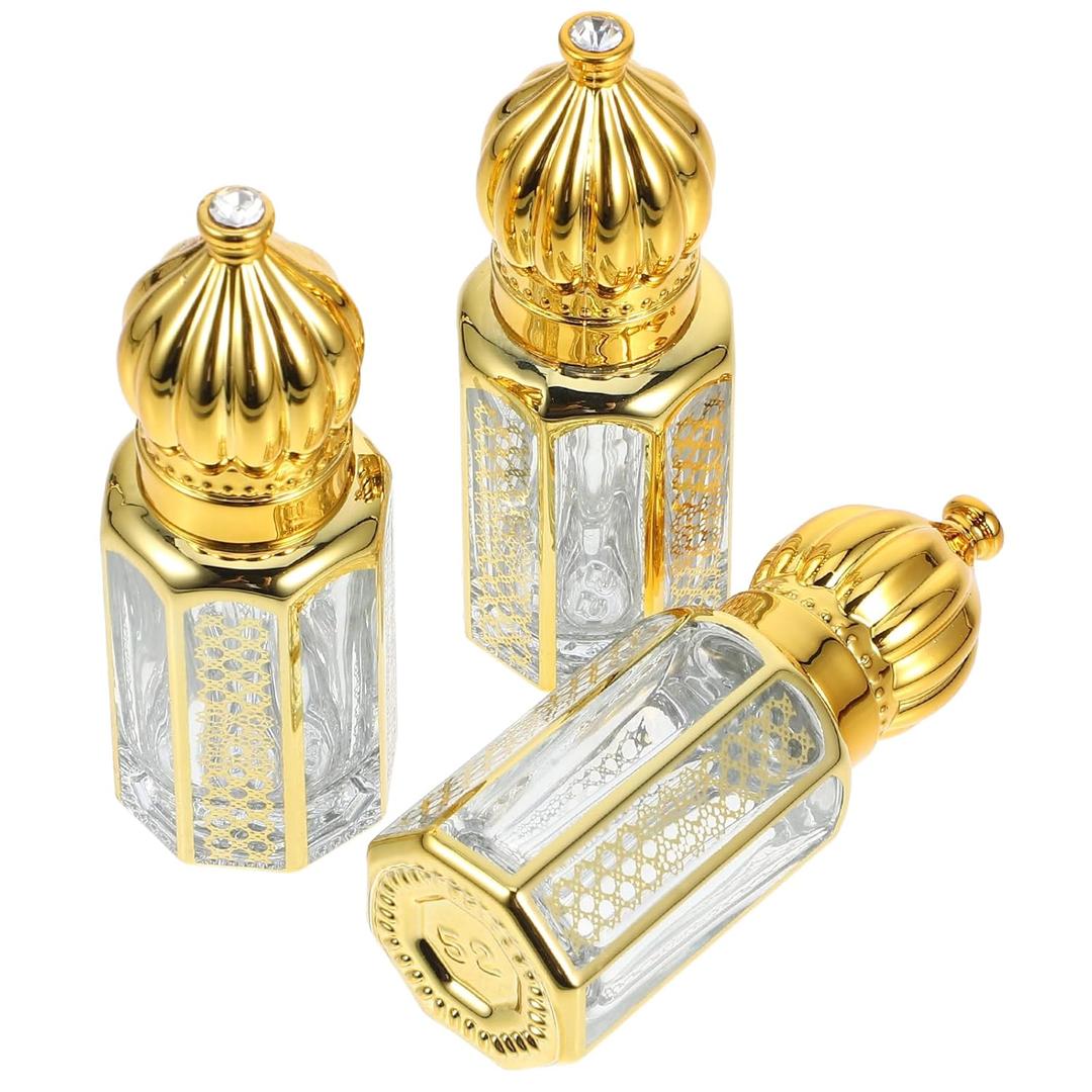 3Pcs Vintage Essential Oil Roller Bottles Glass Perfume Roller Bottles Empty Essential Oil Containers for Travel, Golden, 6ml (0.2 Ounces)