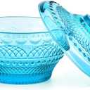 Sungmor Vintage Embossed Glass Candy Storage Jars w/Lid, Small Decorative Colorful Candy Dishes Blue Cookie Container, Pretty Covered Bowls for Chocolate Dessert Icecream Buffet