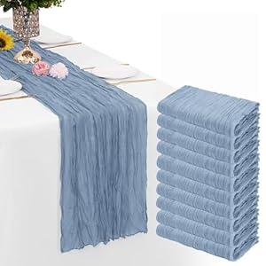 ACSUIT 10 Pack Dusty Blue Cheesecloth Table Runner Gauze Rustic Sheer 35 x 70 inch Dusty Blue Cheese Cloth Table Runners for Wedding Party Bridal Shower Decor