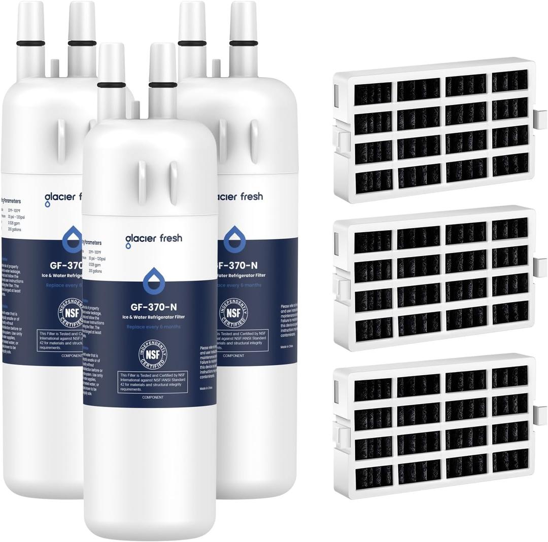 GLACIER FRESH EDR1RXD1 Refrigerator Water Filter Compatible with W10295370A, EDR1RXD1, WHR1RXD1, KAD1RXD1, Filter 1, W10295370 Refrigerator Water Filter & w10311524 Air Filter, 3+3 Packs