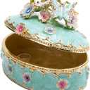 LARAINE Jewelry Trinket Box Decorative Vintage Style Jewelry Organizer for Women Rhinestones Jewelry Storage Home Decor Unique Gift (Oval Blue)