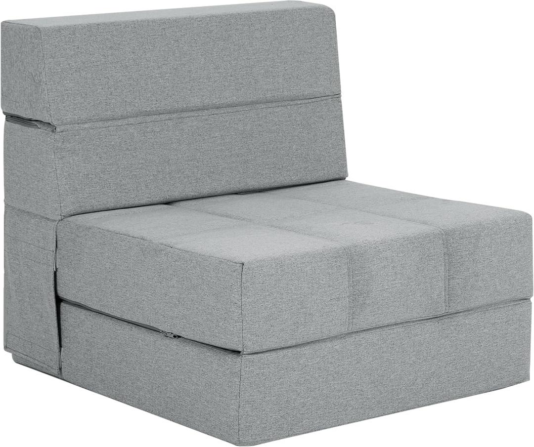 Folding Sofa Bed, 7 inch Memory Foam Floor Couch, Convertible Sleeper Foldable Mattress Futon Sofa for Living Room/Home Office/Guest Beds/Apartment/Upstairs Loft, Light Grey, Single