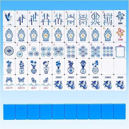 TIASUSAN Light Blue American Mahjong Tile Set(1.2"), 160 Engraved Tiles with Mahjong Tiles Bag and Mah-jongg Accessories