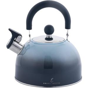 Emeril Lagasse 2.6 Quart/2.5 Liter Whistling Tea Kettle, Stainless Steel Tea Pot for Induction Stove Top, Fast to Boil Water for Home Kitchen Condo, with Ergonomic Cool Folding Grip Handle, Black Comb
