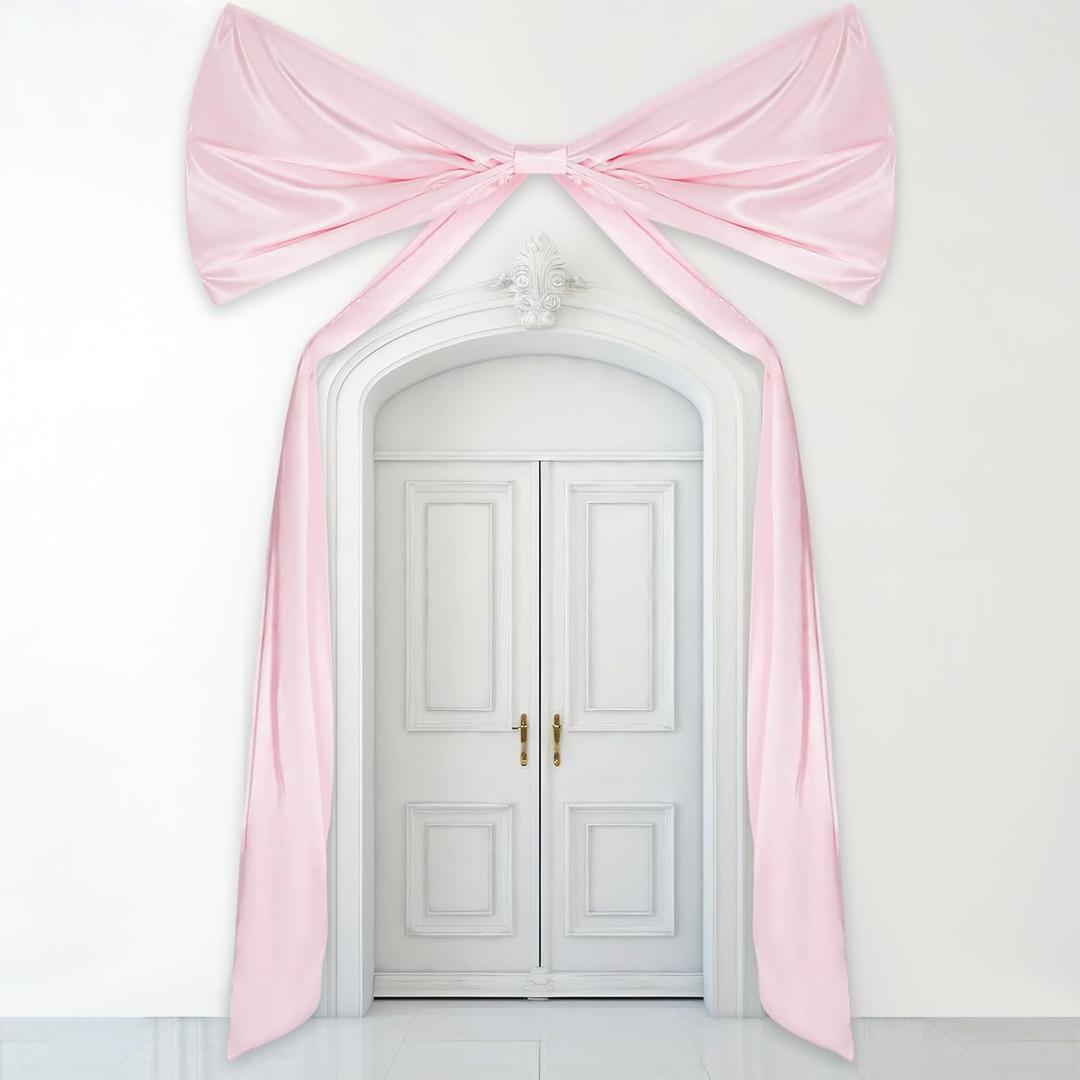 Large Bow Themed Party Decorations 95.7 x 68.9 Inch Giant Bow Decor Satin Ribbon Wedding Birthday Decor for Arch Wall Coquette Baby Shower Bachelorette Bridal Supplies(Pink)