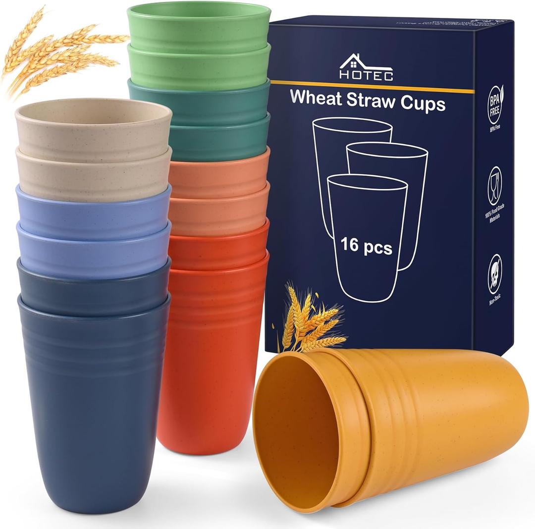 HOTEC 16-Pack 15oz Plastic Cups, BPA-Free Reusable Drinking Cup set, Unbreakable Tumblers, Dishwasher Safe Water Plastic Glasses, Multicolor