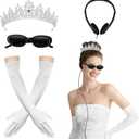 Semato Princess Costume Accessories for Women Princess Bachelorette Party Crown with White Long Gloves and Sunglasses Set