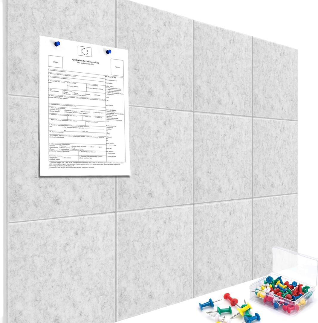 Cork Boards for Walls 48" x 36" Felt Board Alternative, 12 Pack Felt Wall Tiles Bulletin Board, Large Cork Board for Office Pin Board Tack Board Cork Boards (Gray)