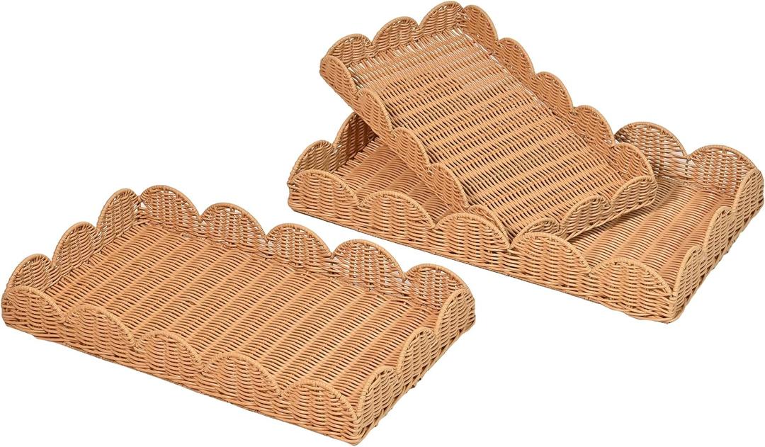 happimess Parker 3-Piece Scalloped Decorative Serving Trays, Brown