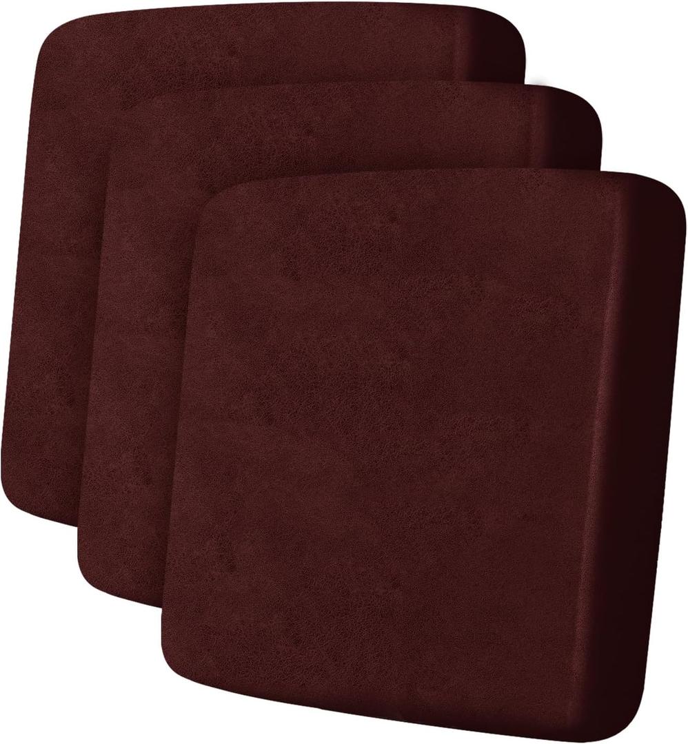 Leather Look Couch Cushion Covers Sofa Seat Slipcovers Sets Couches Furniture Protector for Sectional Armchair Loveseat Pets Kids Stretch Spandex Fabric (3 Cushion Sofa, Burgundy)