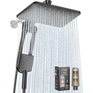 Dual Filtered Rainfall Handheld Shower Head Spray Combo, DAKINGS 7-Mode Shower Head With Handheld Spray Combination, Upgraded 11" High Flow Rain Handheld Spray Combo With Fixed Showerhead, Matte Black