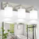 Brushed Nickel Bathroom Light Fixtures, Modern Vanity Lights with White Glass Lamp Shade, Bathroom Lighting Fixtures Over Mirror, Restroom Vanity Lighting Fixture, 3-Light 22 Inch