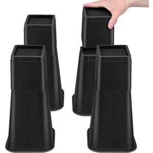 Bed Risers Adjustable Furniture Risers - Heavy Duty 4 or 8 inch or 12inch Non-Slip Lift Supports for Beds/Couches/Sofas, Durable Square Design with Creates Storage Space (Black 4 Pack, 12 Inch)