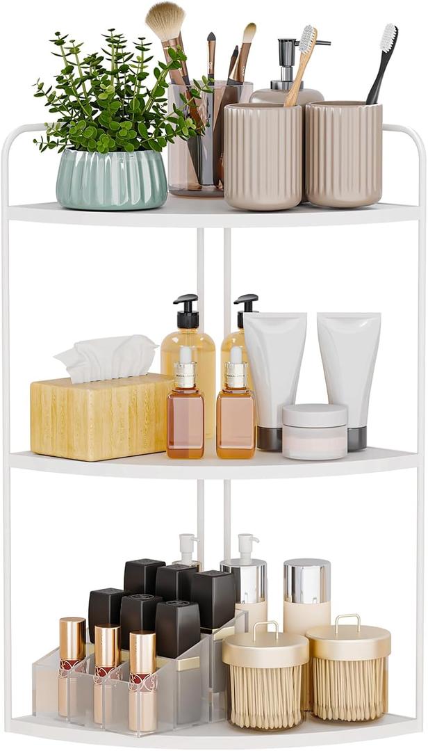 Bathroom Counter Organizer,Countertop Organizer,Vanity Organizers,Bathroom Storage,Bathroom Sink Caddy,Counter Shelf,Corner Counter,Corner Shelves(White) (White 3 Tier)