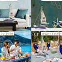 CoTa Global Ocean Blue Sea Boat with LED Light - Handmade Wooden Boat Decor, Beach Style Model Sail Boat Decorations, Nautical Themed Table Top Decor