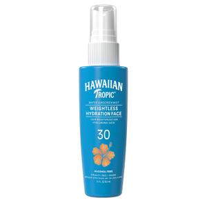 Hawaiian Tropic Weightless Hydration Water Mist for Face SPF 30, 2.1Fl Oz, Travel Size SPF Face Mist Hydrating Spray, Non-Comedogenic Sunscreen Facial Mist, Non-Aerosol Sunscreen Spray, 2.1Fl Oz