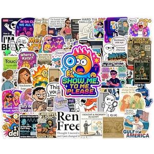 2025 50Pcs Funny Meme Vinyl Stickers Pack, Waterproof Decals for Adults & Teens, Fits Water Bottles, Laptops, Phones, Hard Hats, Car Bumpers, 4 Pack