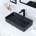 Davivy 23.6''x13.3'' Large Nordic Marbling Matte Black Rectangle Vessel Sink with Pop Up Drain,Bathroom Vessel Sinks,Bathroom Sinks Above Counter,Black Ceramic Vessel Sink for bathrooms (Large)