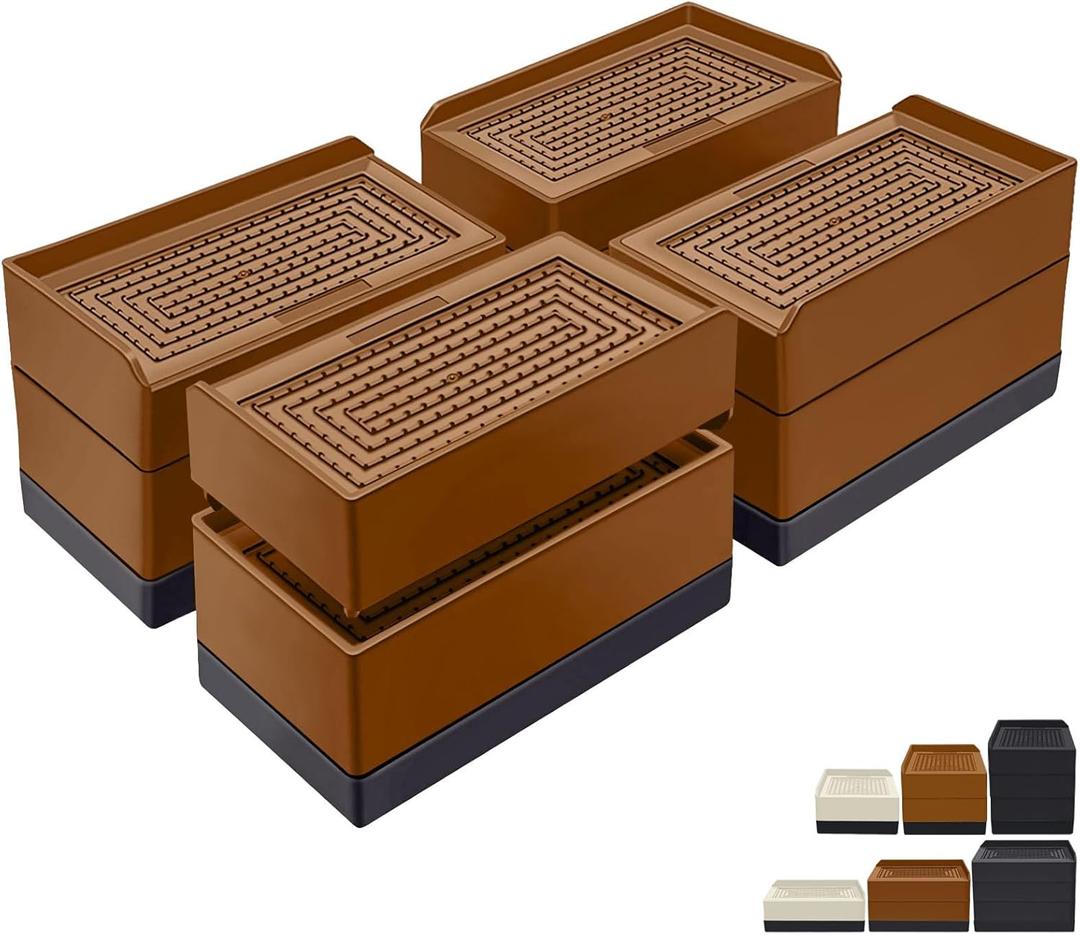 ANNKUT Furniture Risers 3 inch, Rectangle Adjustable Risers Blocks for Bed Sofa Table and Couch Lift to 1.5 or 3 inch，Heavy Duty Support Up to 1,300 Lbs (4 Pack-Brown)