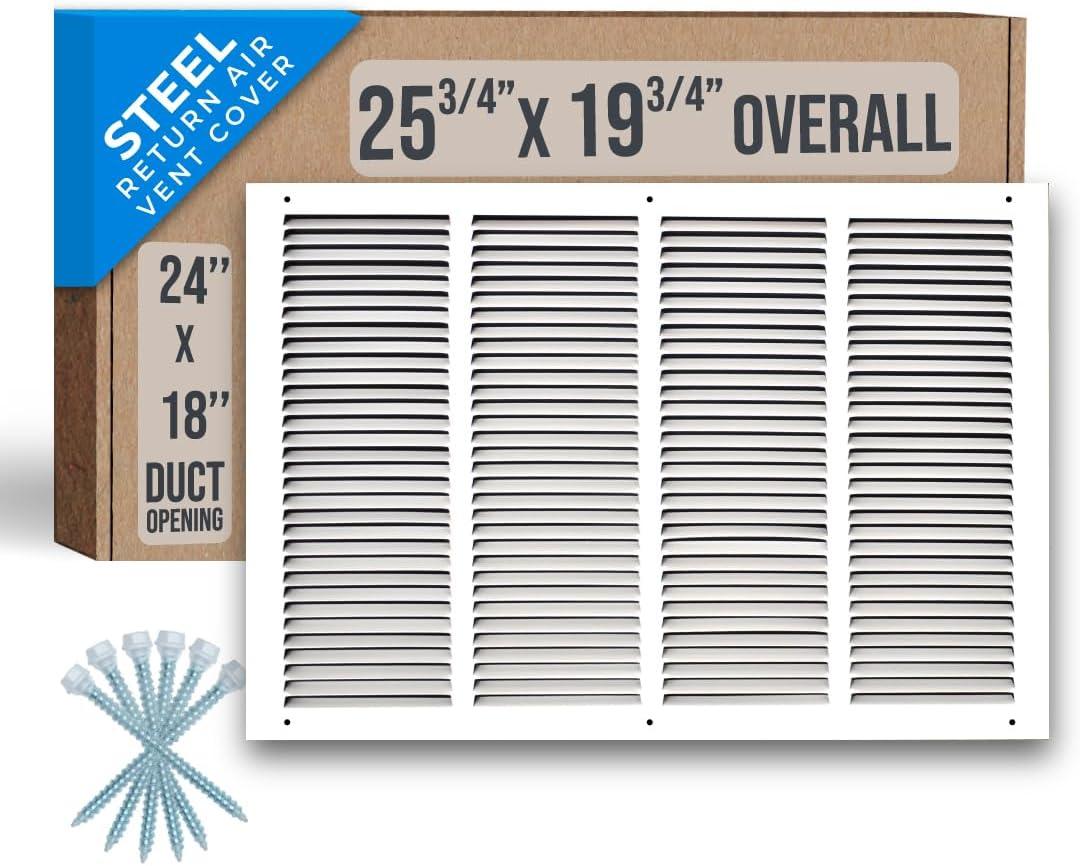 Fits 24x18 Duct Opening | Steel Return Air Grille by Handua | Vent Cover Grill for Sidewall and Ceiling | White | HVAC Cold Air Intake Grille | Outer Dimensions: 25.75"W X 19.75"